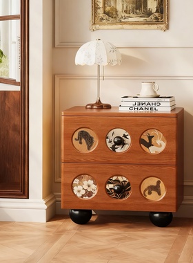 新古典木质花鸟雕刻可移动床头柜