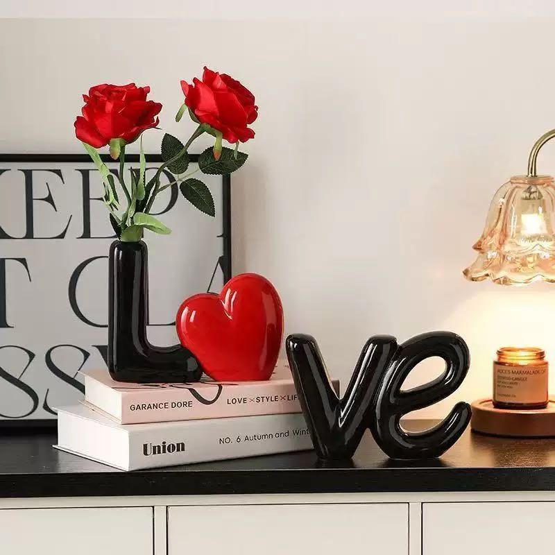 ins风陶瓷爱心情侣桌面摆件