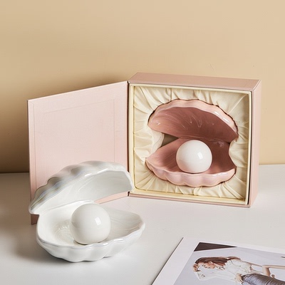 轻奢陶瓷贝壳珍珠摆件礼盒生日