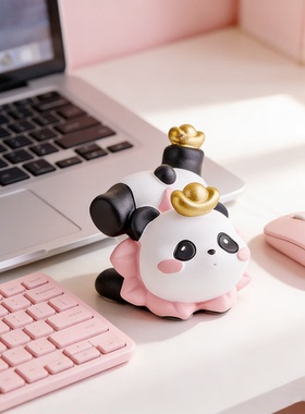 熊猫钓鱼摆件工位稳定情绪神器办公桌面装饰可爱治愈解压女生礼物