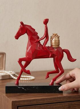 现代轻奢骑马人物雕塑摆件客厅玄关书房桌面艺术软装装饰品