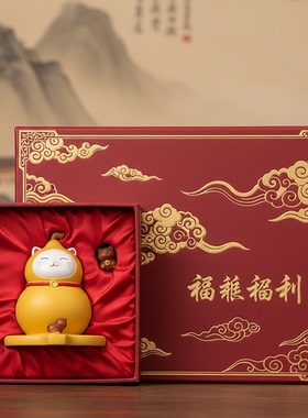 国潮手绘猫咪树脂摆件礼盒送礼