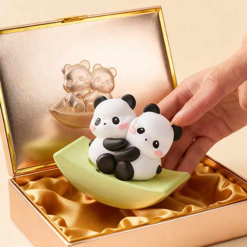 软萌治愈熊猫树脂公仔礼盒摆件