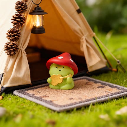 卡通风蘑菇小吉他手桌面摆件含LED灯儿童房装饰树脂工艺