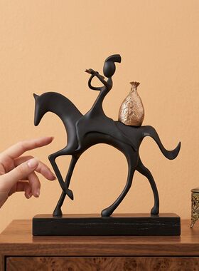 中古风骑马人物雕塑摆件客厅玄关电视柜桌面艺术感家居软装装饰品