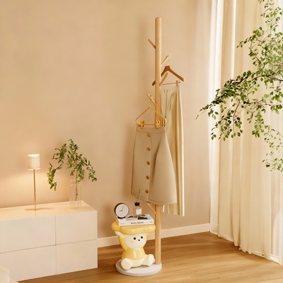 新中式实木落地衣架收纳