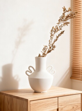 侘寂风白色陶瓷花瓶客厅摆件