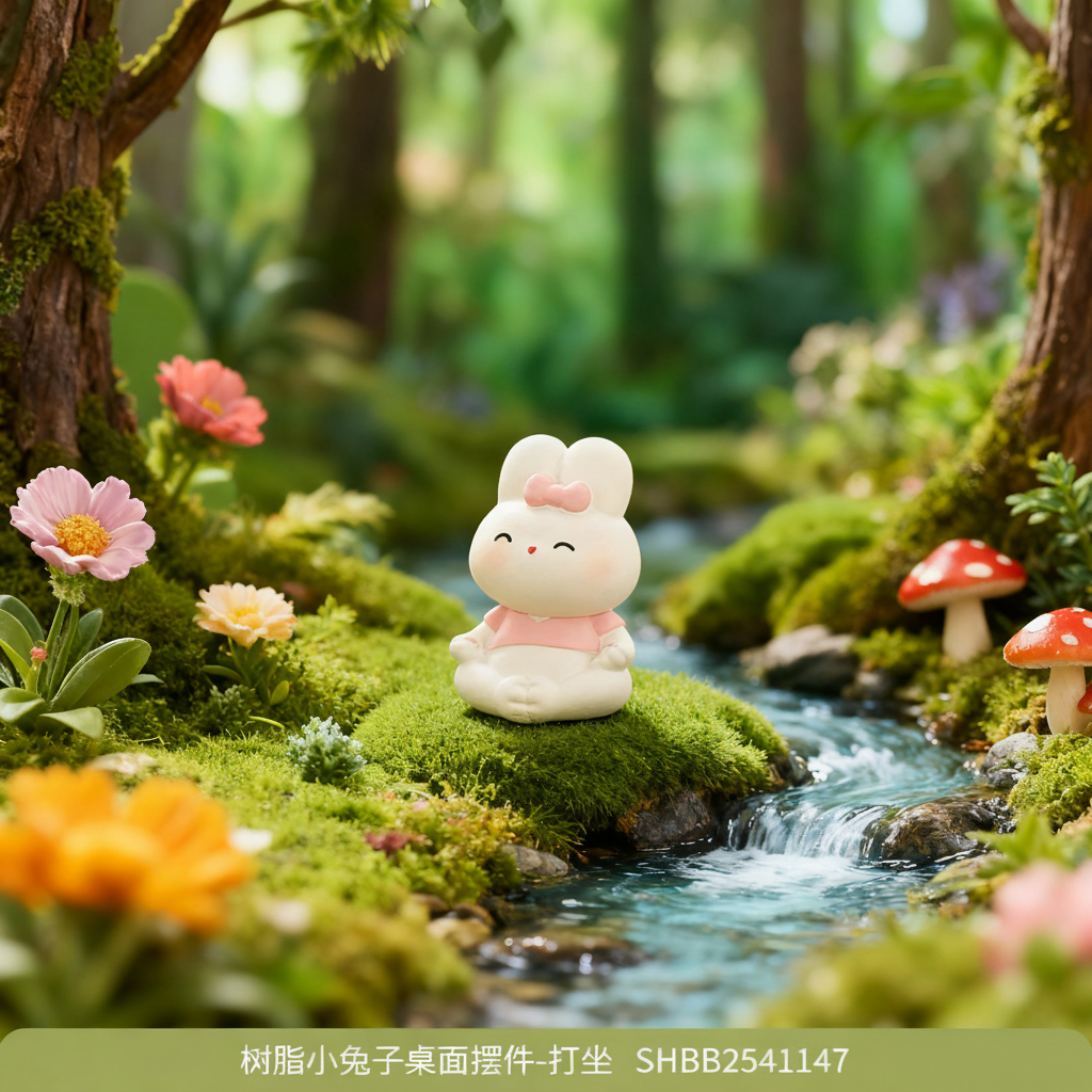 树脂小兔子桌面摆件新中式打坐免安装客厅装饰品原创设计,家居饰品,桌面摆件,淘宝优惠券,粉丝福利购,淘宝优惠卷