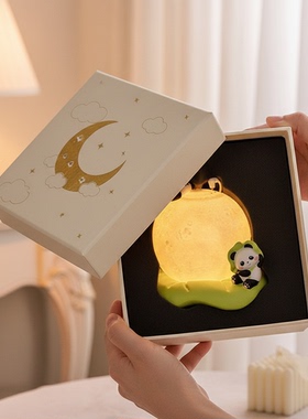 可爱熊猫树脂发光桌面摆件礼盒