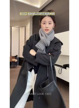 SANMI/叁米   100羊毛灰色连帽大衣   X707