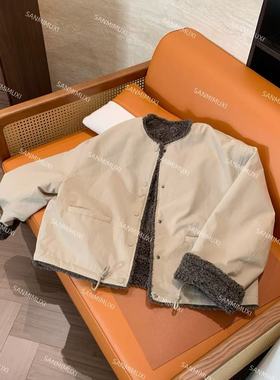 SANMI/叁米   【银河冬日】无领撞色羊羔毛外套  12366