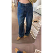 W2330 前口袋洗水牛仔直筒阔腿拖地裤 SANMI 叁米