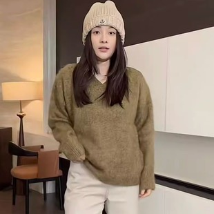 S203 加厚100%羊毛拉毛花纱V领针织毛衣 SANMI 叁米