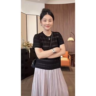 上衣 天丝亚麻镂空针织短袖 5366