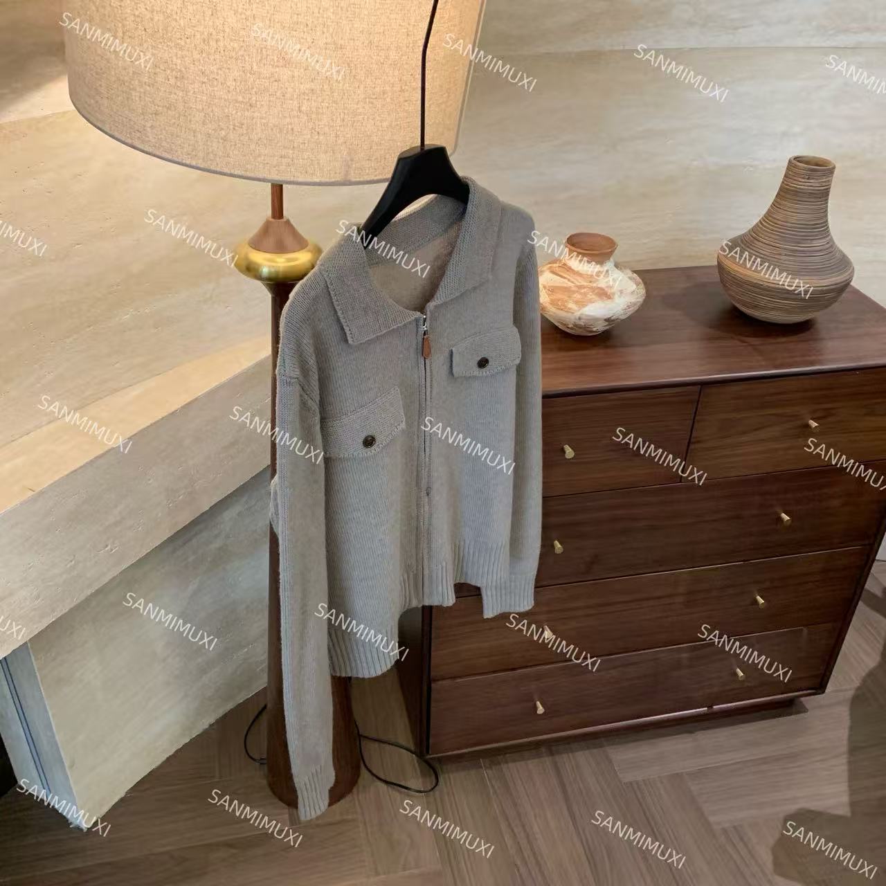 SANMI/叁米   【老钱毛衣】拉链正肩开衫 Y1213