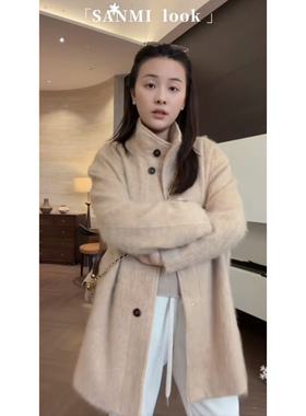 SANMI/叁米  **拉毛羊绒**羊毛羊绒大衣  22136
