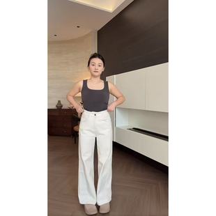 W1433 抓绒杏色牛仔直筒裤 SANMI 叁米