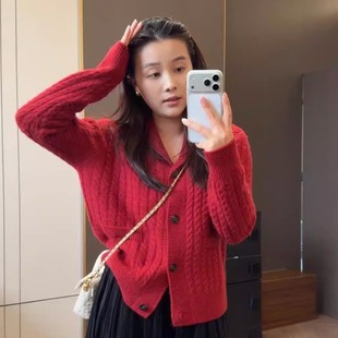 翻领麻花针织开衫 流金老钱 55122 叁米 SANMI