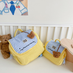 韩国儿童双肩包宝宝可爱小熊格子男女童书包小背包亲子百搭妈咪包