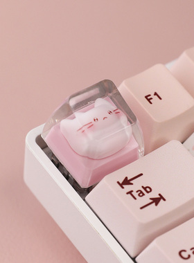 单个键帽可爱粉猫咪树脂滴胶透明光esc个性键帽翻页键帽女礼物