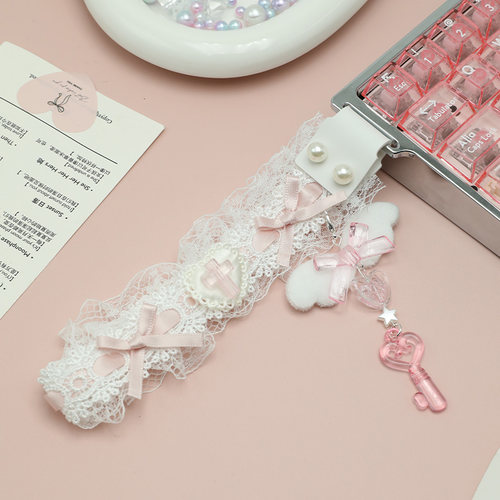 键盘飘带粉色蕾丝键盘装饰