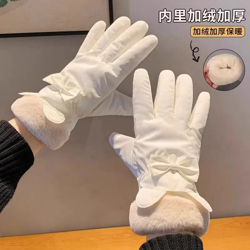 滑雪手套骑行防寒保暖全指冬骑车可爱兔耳保暖触屏骑行加绒厚电车