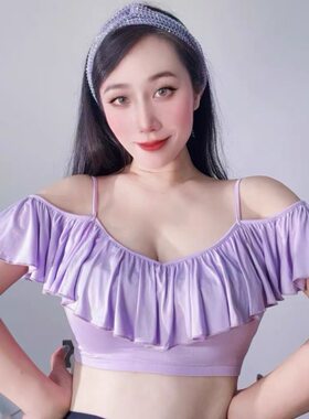 莫代尔瑜伽肚皮舞荷叶边吊带背心上衣练功服夏季新款舞蹈上衣