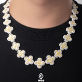 wbj定制珠宝 银镀金S925纯银镀金银饰欧美嘻哈风链子 幸运花项链