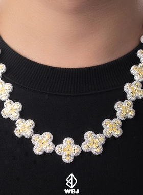 wbj定制珠宝幸运花项链嘻哈风