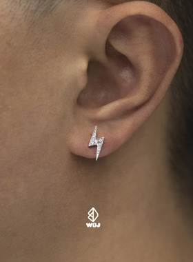WBJ定制珠宝满镶嵌闪电耳钉镀金S925银 lightning earring stud