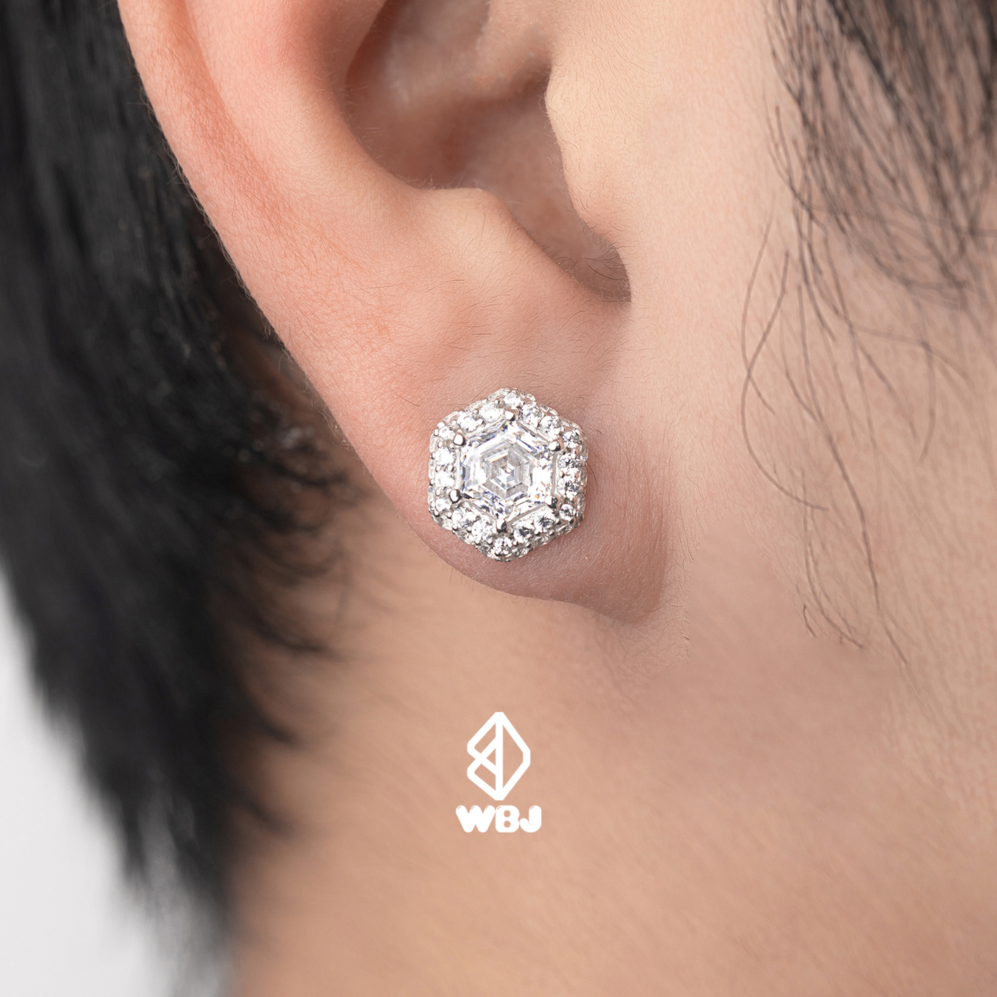 WBJ定制珠宝六边形群镶耳钉男