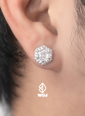 WBJ定制珠宝 六边形群镶耳钉 S925基底银镀金情侣饰品耳饰礼物男