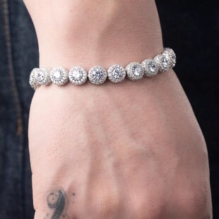 WBJ定制珠宝 S925银镀18K金手链银饰简约手镯男女 9mm圆群镶手链