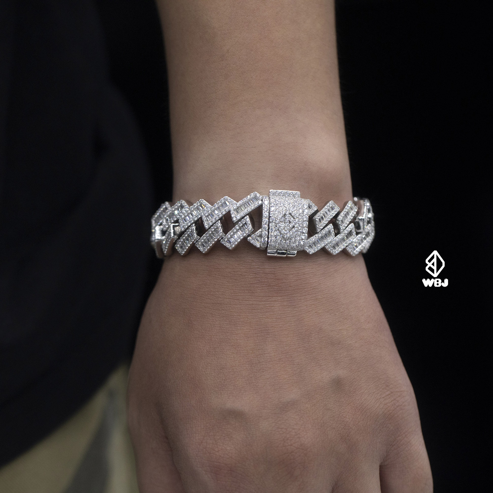 WBJ定制珠宝17mm方形T方古巴手链S925纯银镀金 Cuba bracelet