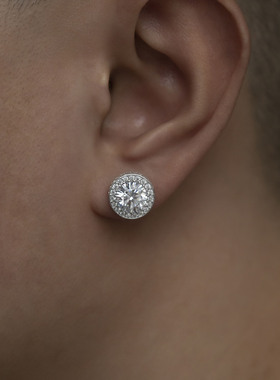 WBJ定制珠宝圆形群镶耳钉S925银镀金 嘻哈纯银耳钉 银饰 耳环