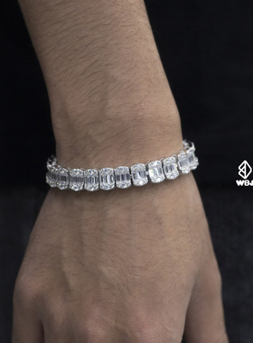 wbj定制珠宝10mmT方椭圆手链 s925 银镀金饰品Tennis bracelet