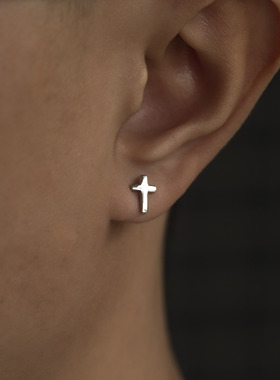 WBJ定制珠宝 十字耳钉 纯银耳钉925银oldschool cross ear stud