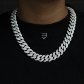 WBJ定制珠宝 17mm满镶嵌古巴项链S925银镀金纯银古巴cuba chain