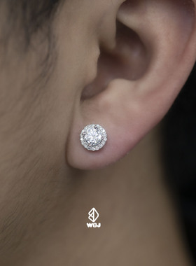 WBJ定制珠宝 光环莫桑耳钉莫桑石钻嘻哈饰品 潮流时尚 夏日穿搭