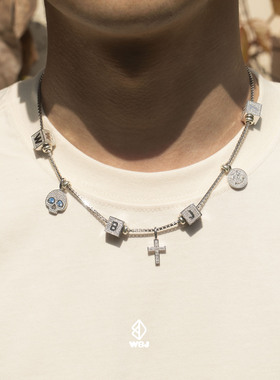 WBJ定制珠宝 DIY小方块 字母组合吊坠925纯银骰子项链 hiphop嘻哈