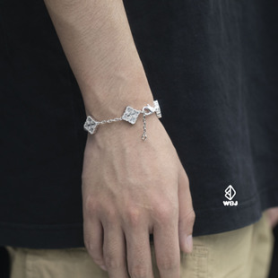 WBJ定制珠宝 花蕾四叶草系列  花蕾四叶草手链 S925银饰品 情侣手