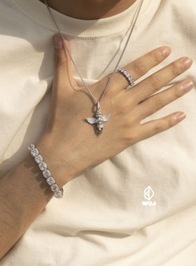 WBJ定制珠宝满镶嵌小天使吊坠s925银镀金纯银银饰品项链