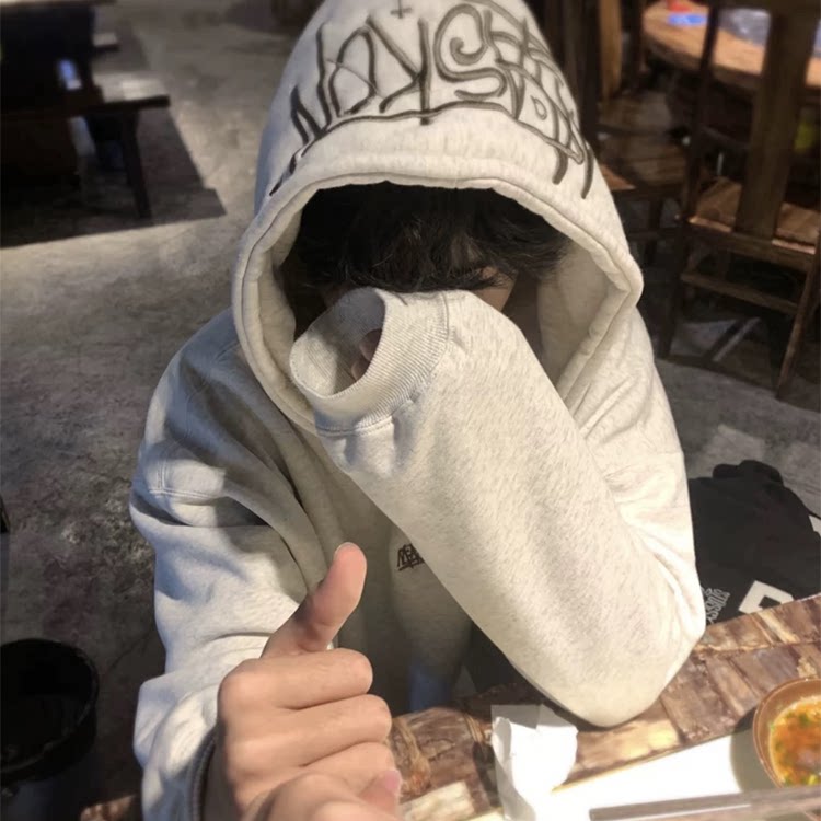 重磅纯棉刺绣连帽加绒卫衣男女hiphop秋冬高街潮牌情侣宽松上衣衫