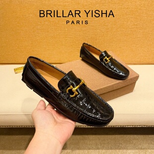 BRILLAR YISHA豆豆鞋男士商务一脚蹬高端商务真皮皮鞋奢侈品男鞋