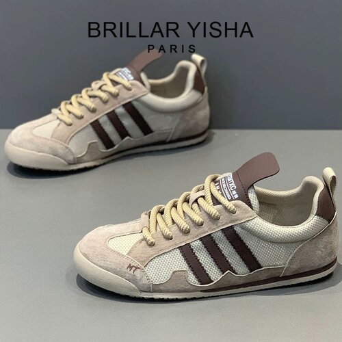 BRILLAR YISHA复古拼色休闲运动鞋男士夏季新款百搭网面透气板鞋