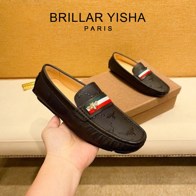 BRILLAR YISHA高级感豆豆鞋男士新款透气一脚蹬商务款真皮乐福鞋