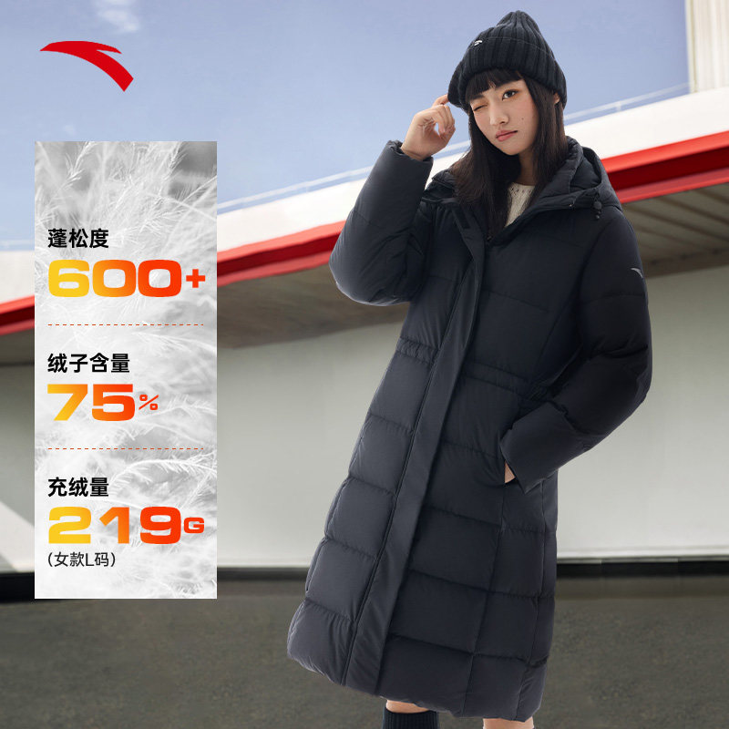 安踏三层速暖羽绒服丨三防中长款鸭绒外套女款秋冬季面包服棉服