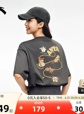 安踏美式潮流短袖t恤男女2026夏季图案印花宽松透气针织上衣
