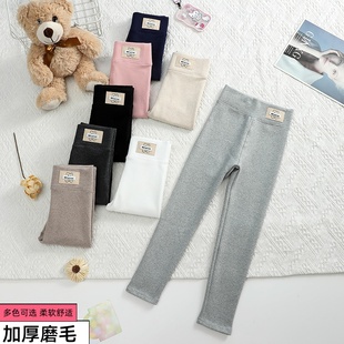 子小女孩高腰洋气长裤 儿童纯棉磨毛加厚外穿白色裤 女童春秋打底裤