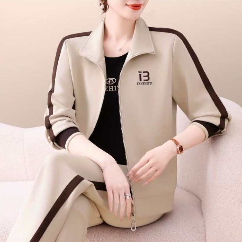 翻领运动套装女春秋2025新款爆款宽松洋气中老年妈妈卫衣拉链上衣,女装/女士精品,时尚套装,淘宝优惠券,粉丝福利购,淘宝优惠卷
